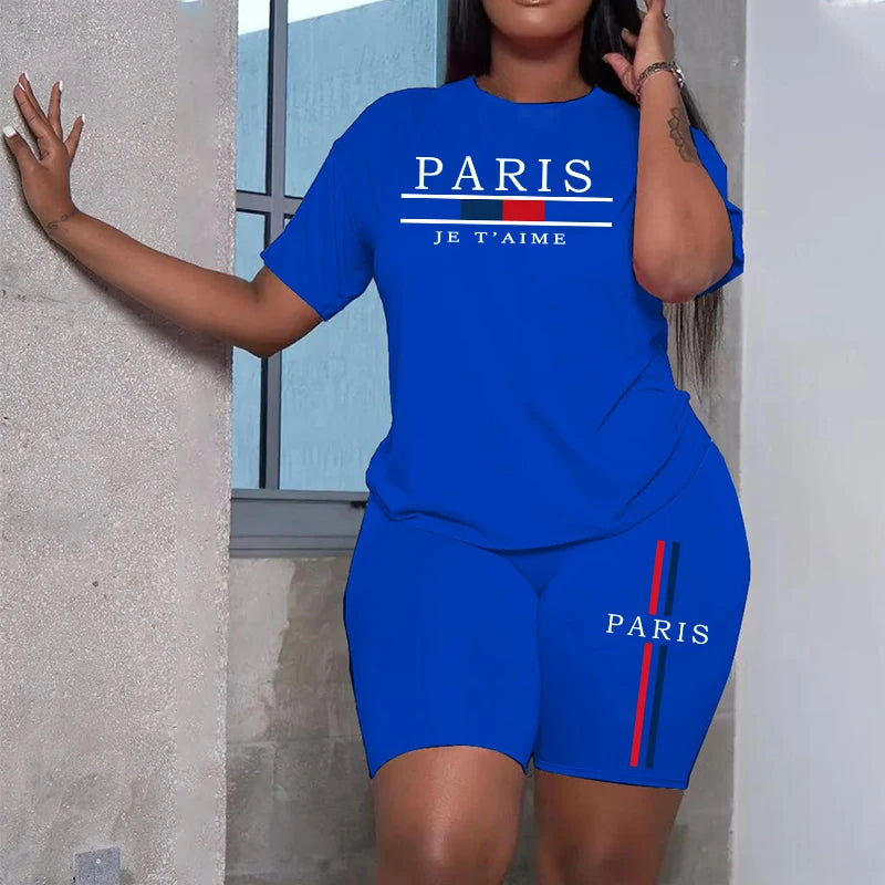 2025 Womens Outfits Fashion Casual Printing Short Sleeve+Shorts Suit Simplicity T-shirt Tracksuits Summer Daily Short Sets S-3XL