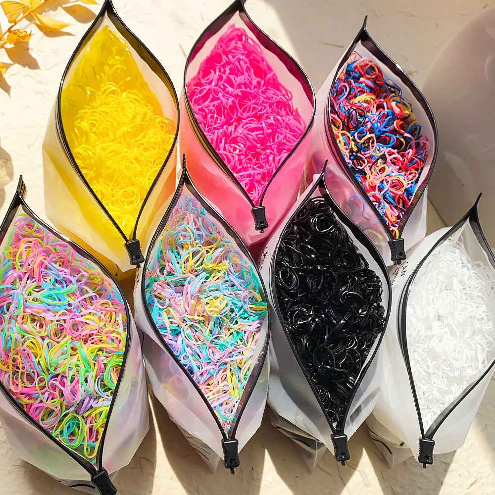 500/1000/2000pcs Girls Colourful Disposable Rubber Band Hair Ties Headband Children Ponytail Holder Bands Kids Hair Accessories - MAISON FREDA