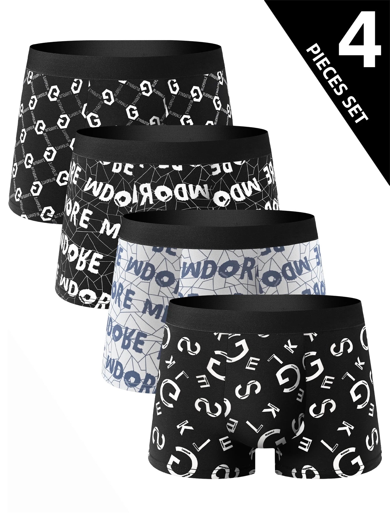 4 Pieces of Men's Underwear Fashionable Trendy Boxer Briefs Comfortable Breathable Soft Loose Athletic Casual Men's Pants