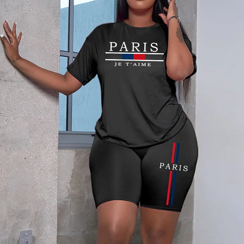 2025 Womens Outfits Fashion Casual Printing Short Sleeve+Shorts Suit Simplicity T-shirt Tracksuits Summer Daily Short Sets S-3XL