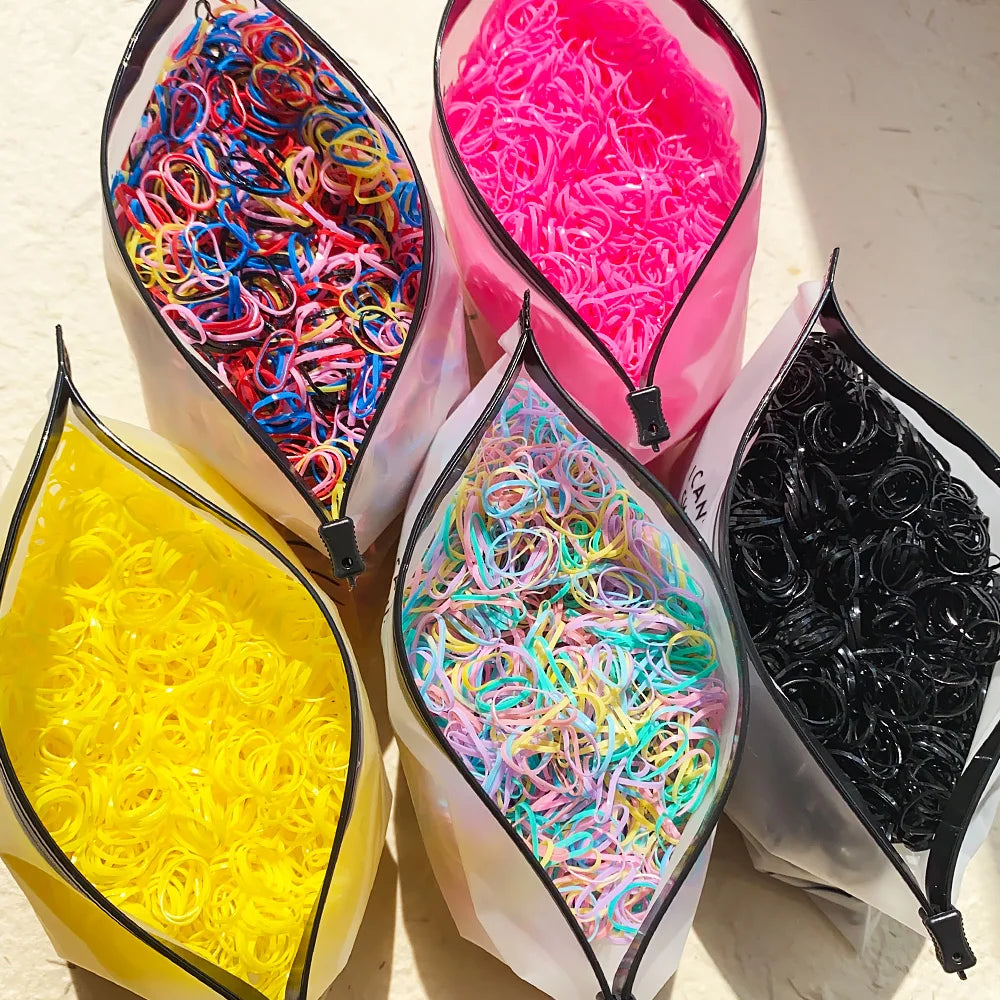 500/1000/2000pcs Girls Colourful Disposable Rubber Band Hair Ties Headband Children Ponytail Holder Bands Kids Hair Accessories - MAISON FREDA 