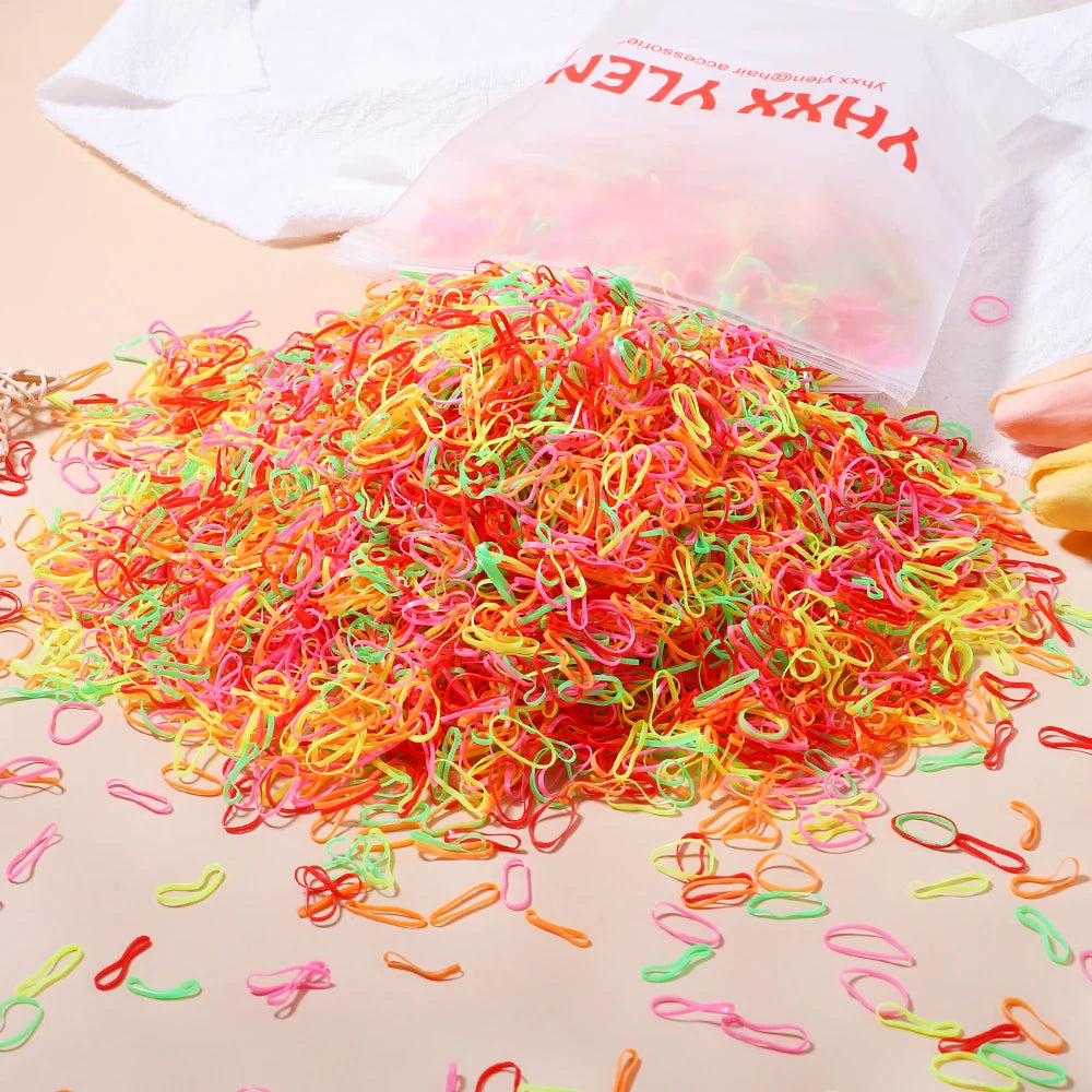 500/1000/2000pcs Girls Colourful Disposable Rubber Band Hair Ties Headband Children Ponytail Holder Bands Kids Hair Accessories - MAISON FREDA 