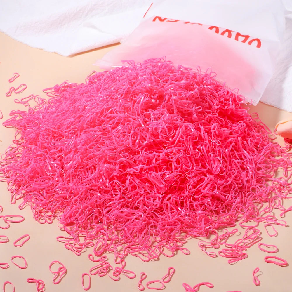 500/1000/2000pcs Girls Colourful Disposable Rubber Band Hair Ties Headband Children Ponytail Holder Bands Kids Hair Accessories - MAISON FREDA 
