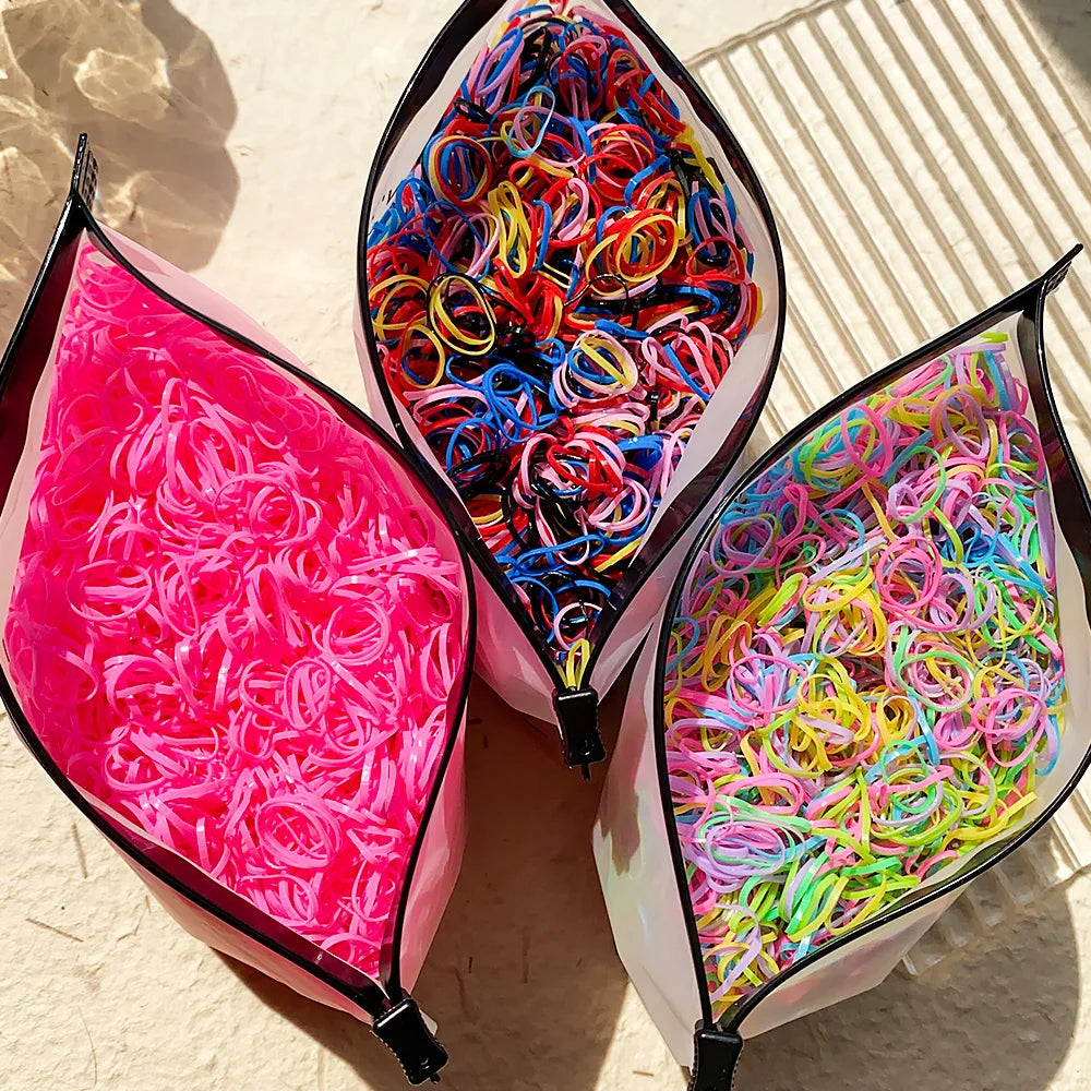 500/1000/2000pcs Girls Colourful Disposable Rubber Band Hair Ties Headband Children Ponytail Holder Bands Kids Hair Accessories - MAISON FREDA 