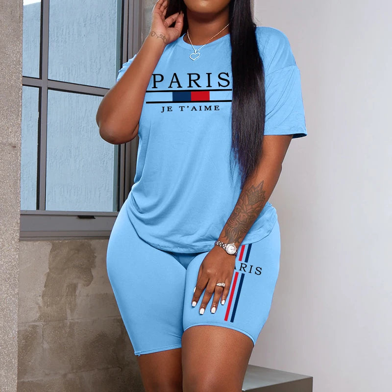 2025 Womens Outfits Fashion Casual Printing Short Sleeve+Shorts Suit Simplicity T-shirt Tracksuits Summer Daily Short Sets S-3XL